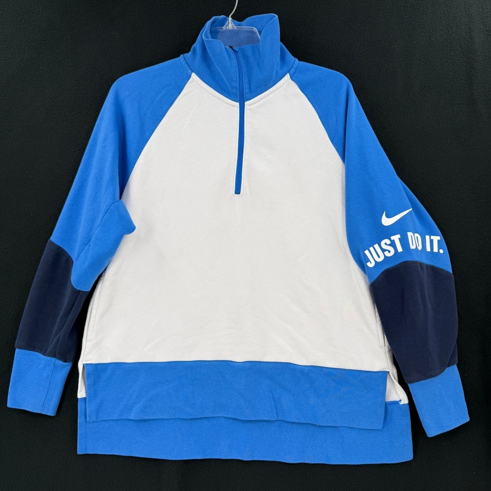 Nike Pullover Women Medium Blue White 1/2 Zip Colorblock Just Do It AH8969-100